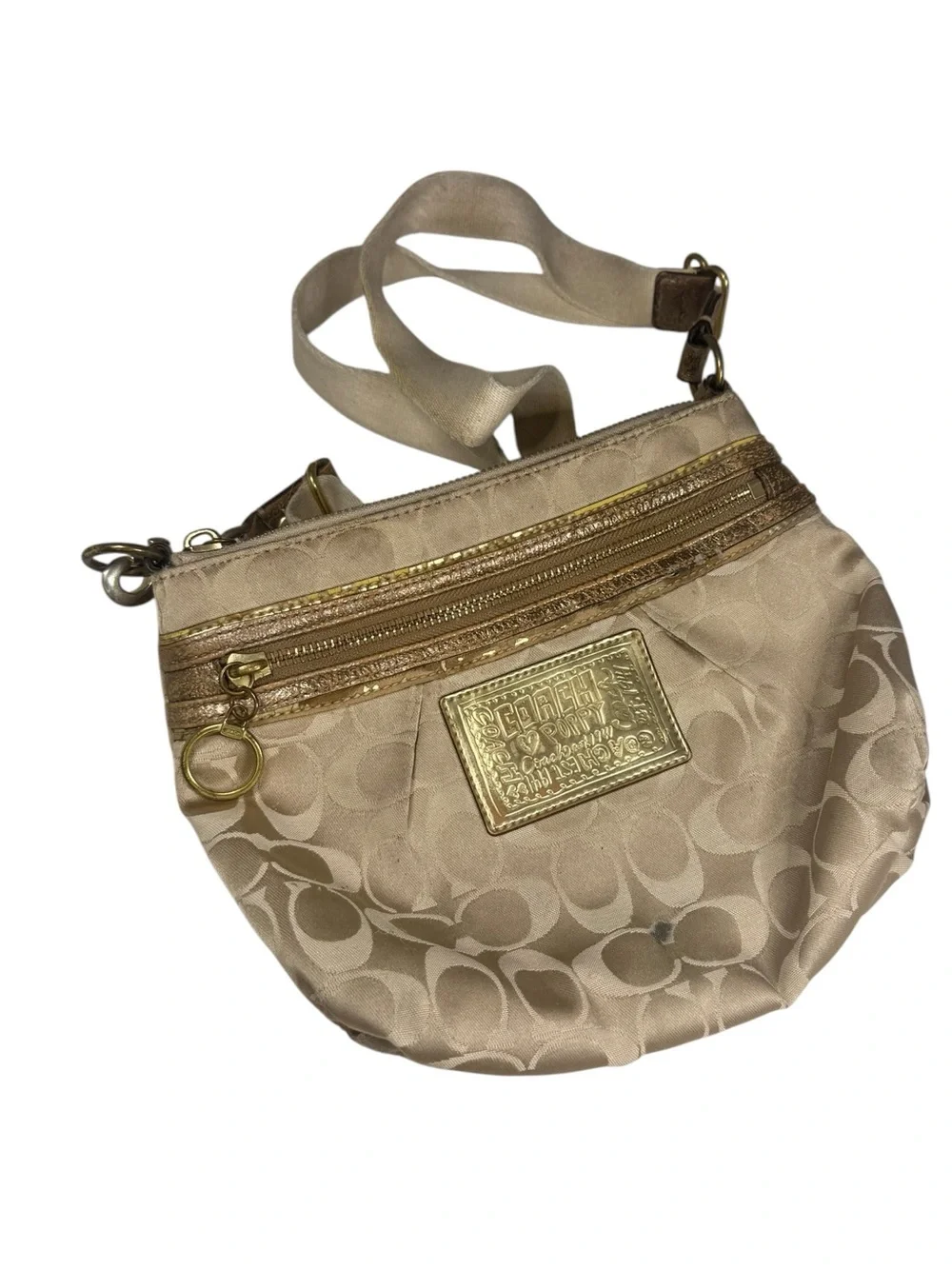 Coach Poppy Signature Monogram Crossbody Shoulder Bag Beige